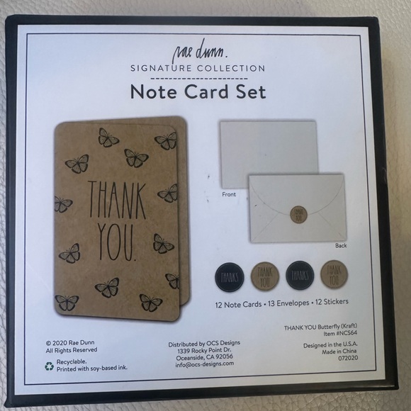 Rae Dunn Signature Collection 12 Note Card Set NWT - Butterflies Thank You Notes - Picture 3 of 4